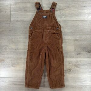 OshKosh B'gosh Boys 4T Tan Brown Corduroy Plaid Lined Overalls
